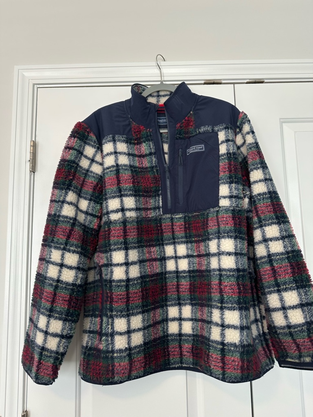 Vineyard Vines Navy, Red, Green, Cream Plaid Sherpa Pullover
